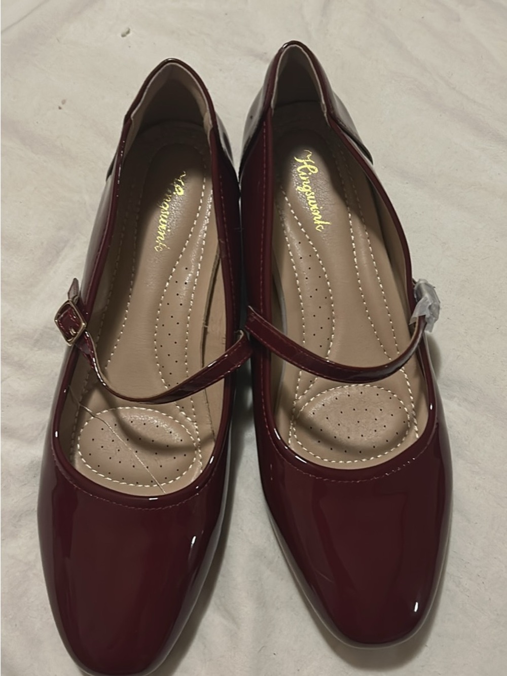 Patent Mary Jane Flats in Burgundy with Cushioned Insole